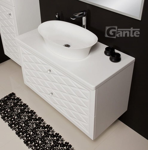 Biała matowa szafka do łazienki z blatem 100 cm umywalka nablatowa fronty frezowane 2 szuflady kolekcja mebli łazienkowych Cobra od Gante (3).jpg