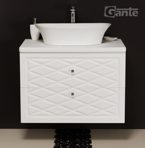 Biała szafka do łazienki z blatem 80 cm umywalka nablatowa fronty frezowane 2 szuflady kolekcja mebli łazienkowych Cobra od Gante (3).jpg