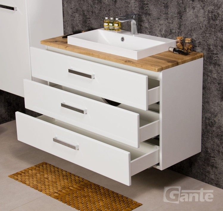Biała szafka pod umywalkę z blatem drewnianym Fokus 100 cm wersja 3 szuflady (3).jpg
