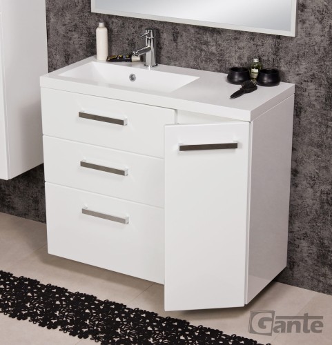 Wisząca szafka do łazienki z umywalką biały połysk Fokus 90 cm 3 szuflady i szafka boczna (2).jpg