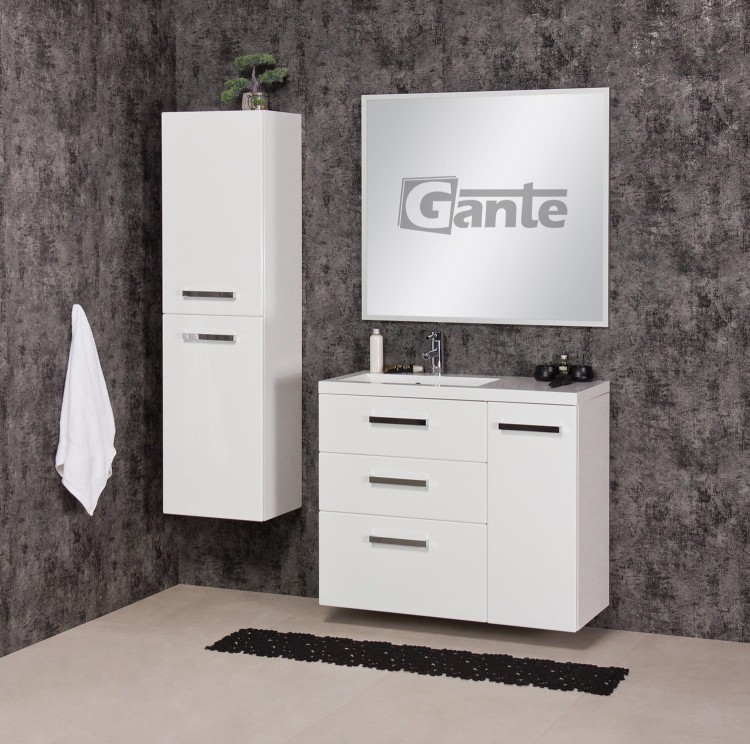 Wisząca szafka do łazienki z umywalką biały połysk Fokus 90 cm 3 szuflady i szafka boczna (4).jpg