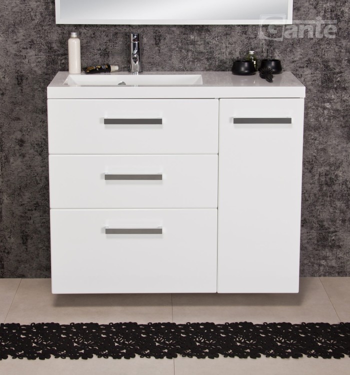 Wisząca szafka do łazienki z umywalką biały połysk Fokus 90 cm 3 szuflady i szafka boczna (5).jpg