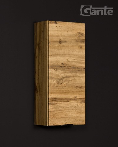 Mała wąska wisząca szafka do łazienki w kolorze dębu z czarnym uchwytem 30 cm szerokości 1 drzwi  (3).jpg