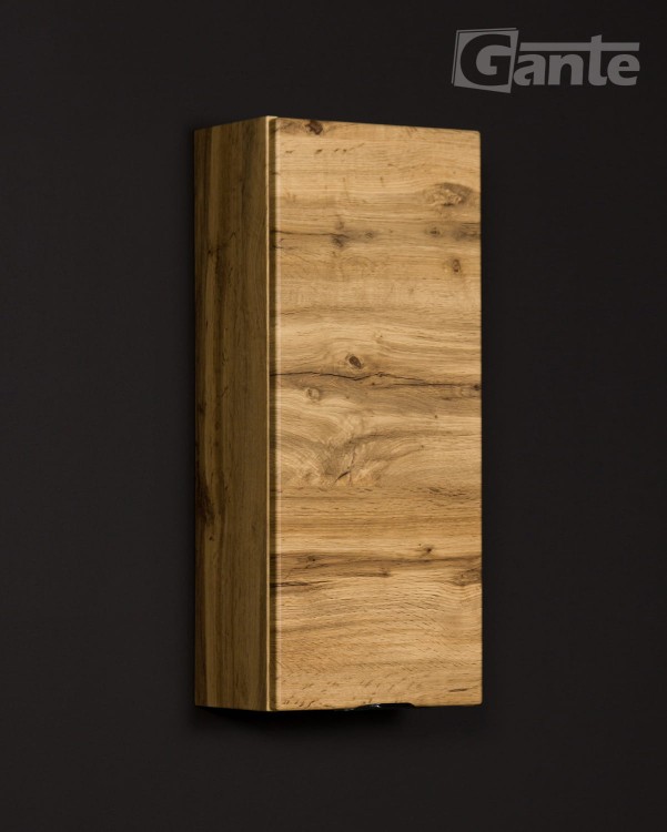 Mała wąska wisząca szafka do łazienki w kolorze dębu z czarnym uchwytem 30 cm szerokości 1 drzwi  (3).jpg