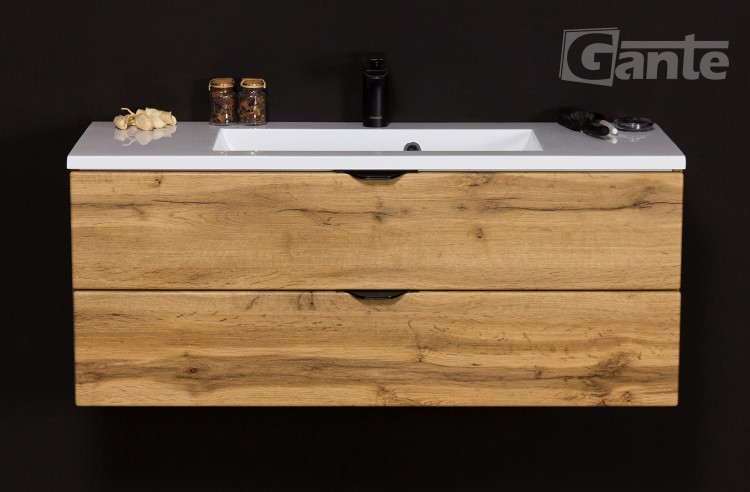 Szafka z umywalką 100 cm dekor dąb naturalny czarne matowe uchwyty styl loft (1).jpg