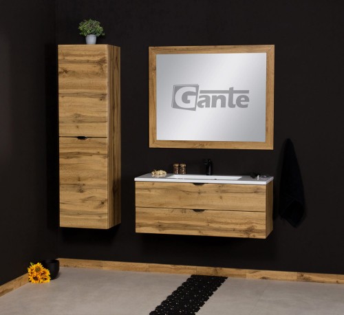 Szafka z umywalką 100 cm dekor dąb naturalny czarne matowe uchwyty styl loft (4).jpg