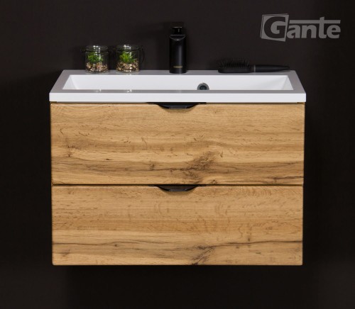 Szafka z umywalką 60 cm 2 szuflady dekor dąb naturalny czarne uchwyty (2).jpg