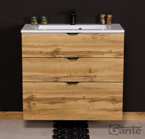 Szafka z umywalką 80 cm 3 szuflady dekor dąb naturalny czarne uchwyty (3).jpg