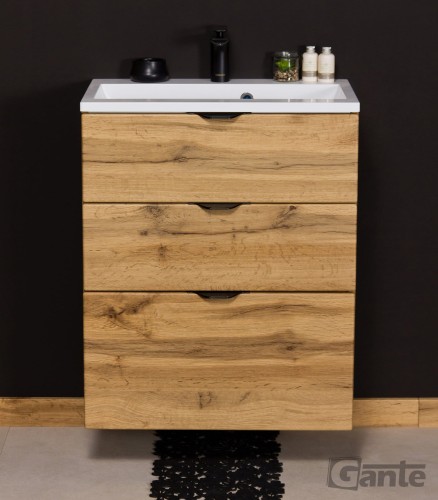 Szafka z umywalką 60 cm 3 szuflady dekor dąb naturalny czarne uchwyty (2).jpg