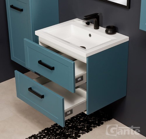 Niebieska szafka do łazienki z umywalką 60 cm 2 szuflady czarne uchwyty kolekcja Meiva (3).jpg