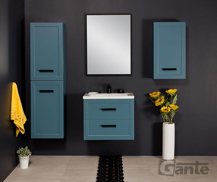 Niebieska szafka do łazienki z umywalką 60 cm 2 szuflady czarne uchwyty kolekcja Meiva (6).jpg