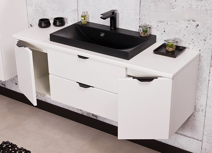 Szafka pod umywalkę Victa 120 cm z blatem i czarną umywalką nablatową