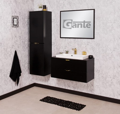Czarna szafka pod umywalkę Victa 2 szuflady 80 cm z blatem i umywalką nablatową złote uchwyty (1).jpg