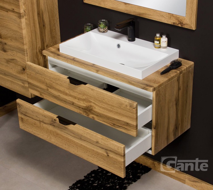 Szafka z umywalką 80 z blatem 2 szuflady dekor dąb naturalny czarne uchwyty (1).jpg