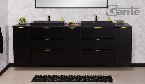 Czarna szafka łazienkowa z blatem 2 metry i 2 zarne matowe umywalki nablatowe kolekcja Victa (3).jpg