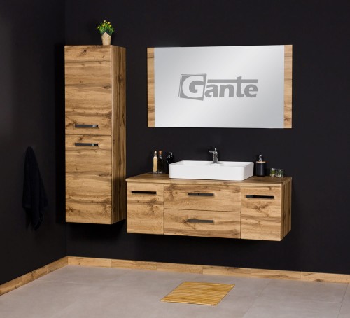 Szafka łazienkowa z blatem w dekorze dąb szerokość 120 cm umywalka nablatowa z otworem na baterię (2).jpg