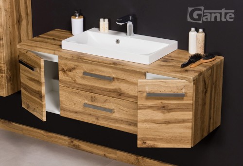 Szafka łazienkowa wisząca z blatem 120 cm kolor dąb naturalny umywalka nablatowa z niskim rantem (5).jpg