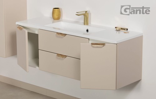 beżowa szafka do łazienki z umywalką 120 cm jasny beż kolekcja Magnolia 2 szuflady złote uchwyty (1).jpg