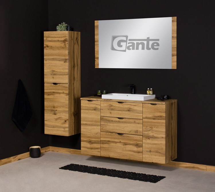 Szafka do łazienki z blatem 120 cm 3 szuflady i 2 szafki boczne  dekor dąb naturalny czarne uchwyty (2).jpg