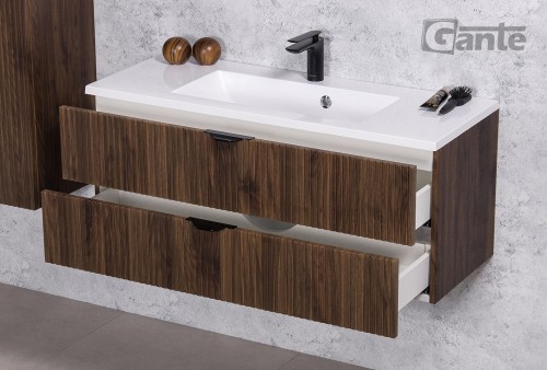 Szafka do łazienki z umywalką 100 cm 2 szuflady ciemne drewno front lamele kolekcja Victa (1).jpg