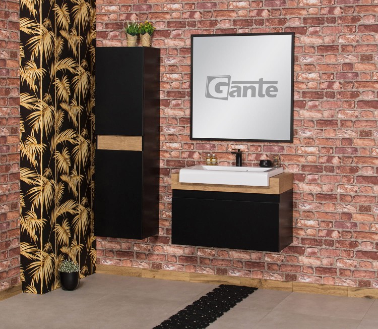 szafka łazienkowa 80 cm czarny mat jedna szuflada z grubym blatem kolor blatu dąb naturalny do umywalki nablatowej (1).jpg