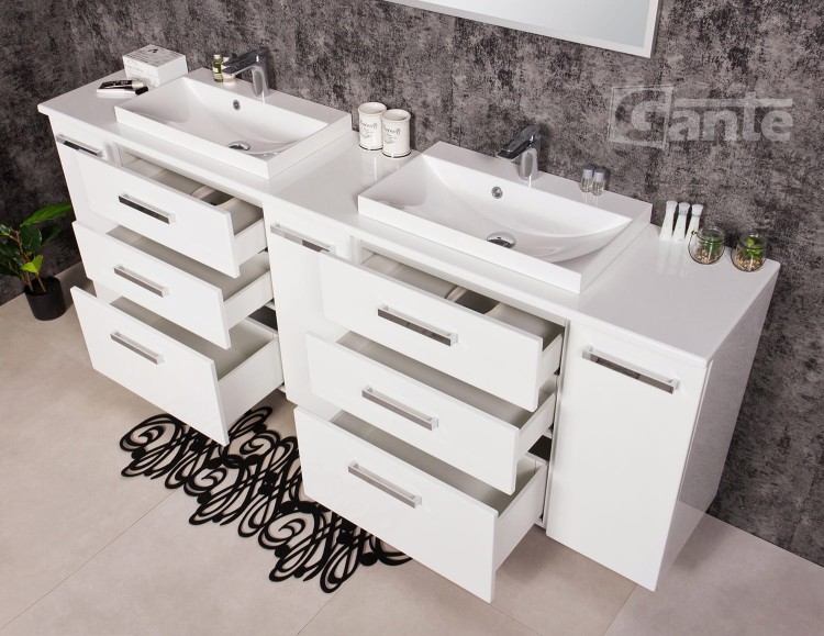 Duża szafka do łazienki 2 metry z białym blatem na 2 umywalki nablatowe kolor biały połysk kolekcja Fokus (4).jpg