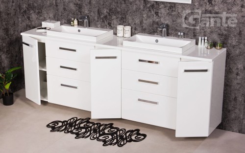 Duża szafka do łazienki 2 metry z białym blatem na 2 umywalki nablatowe kolor biały połysk kolekcja Fokus (5).jpg