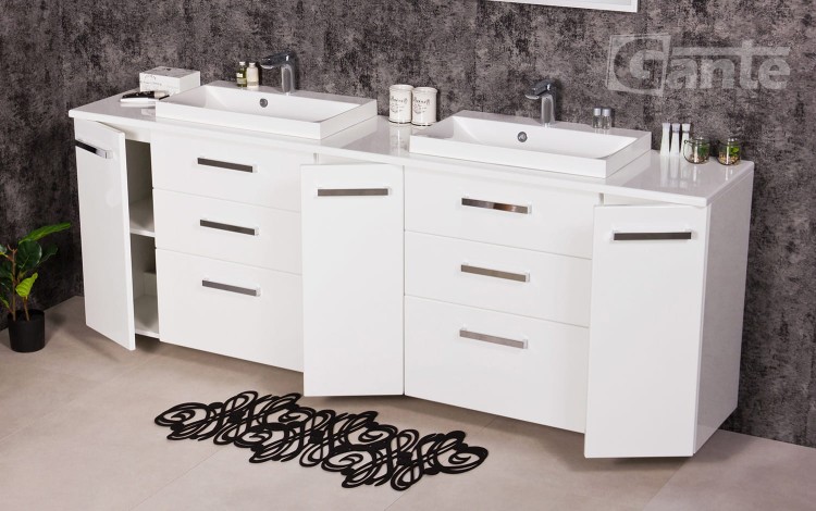 Duża szafka do łazienki 2 metry z białym blatem na 2 umywalki nablatowe kolor biały połysk kolekcja Fokus (5).jpg