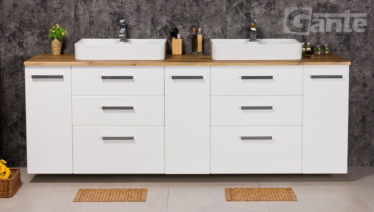 szafka do dużej łazienki 2 metrowa z blatem w dekorze drewna i umywalkami nablatowymi (3).jpg