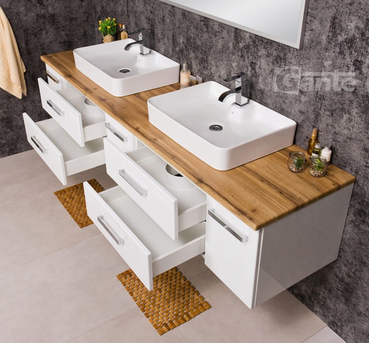 szafka łazienkowa z blatem o szerokości 2 metrów dekor blat dąb 2 umywalki nablatowe szafka wisząca (4).jpg