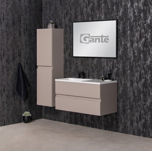 szafka do łazienki z szufladami fume mat 100 cm beżowy kaszmir 2 szuflady bez uchwytów kolekcja Esto umywalka z blatem odstawczym (2).jpg