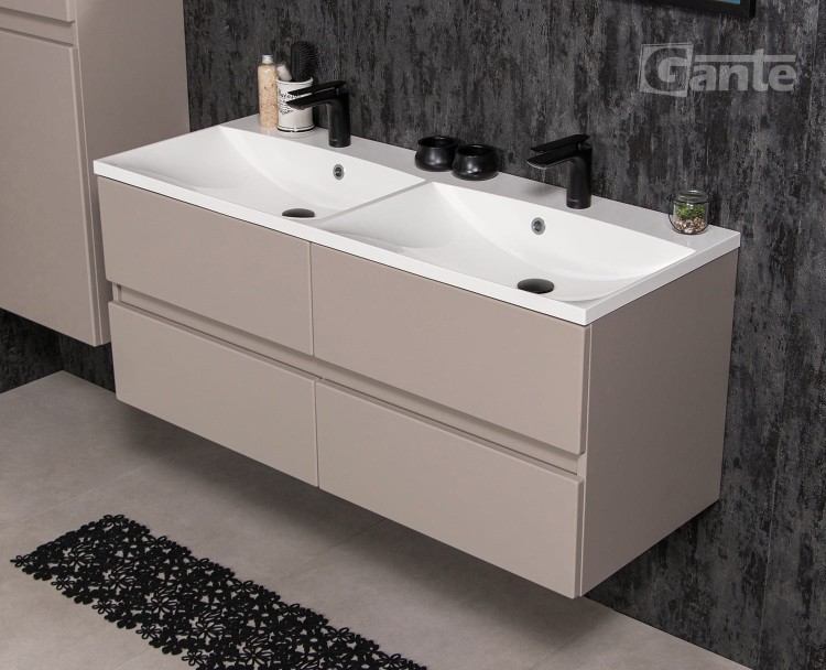 podwójna beżowa szafka do łazienki 2 osobowa umywalka kolor szafki beż kaszmir 4 szuflady kolekcja Esto