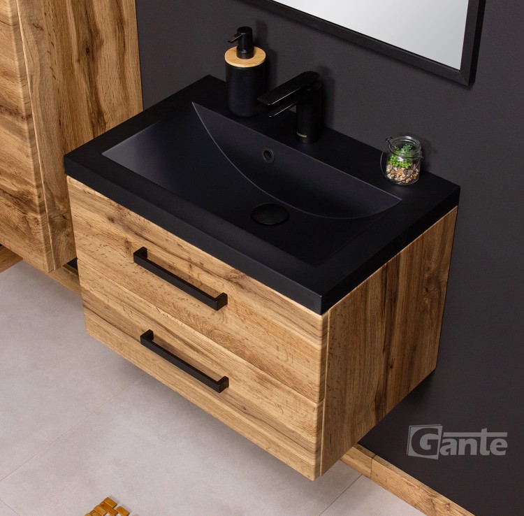 szafka łazienkowa  50 cm w stylu loft dekor dąb naturalny z czarnymi uchwytami czarna matowa umywalka (1).jpg