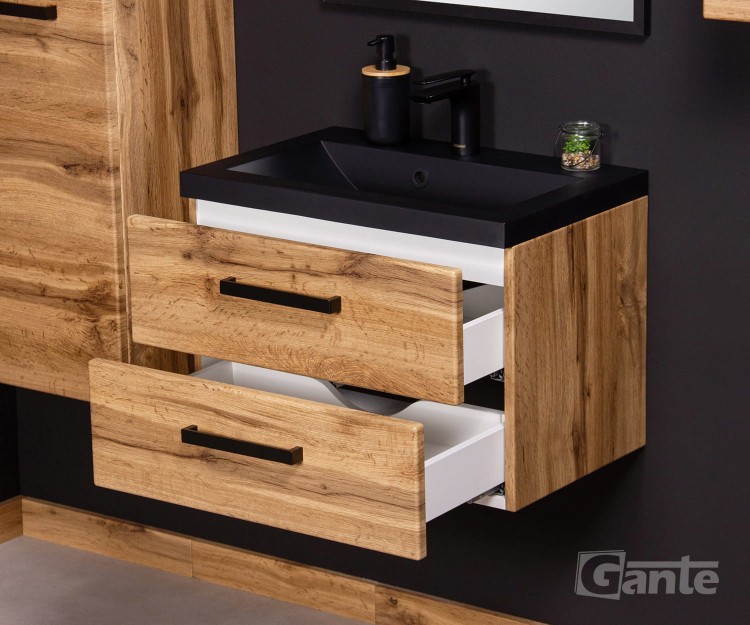 szafka łazienkowa  50 cm w stylu loft dekor dąb naturalny z czarnymi uchwytami czarna matowa umywalka (2).jpg