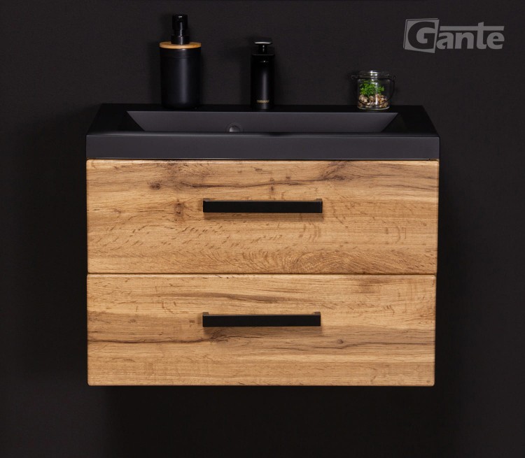 szafka łazienkowa  50 cm w stylu loft dekor dąb naturalny z czarnymi uchwytami czarna matowa umywalka (4).jpg