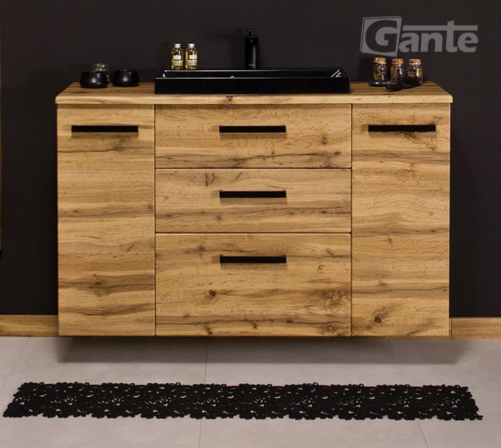 Szafka do łazienki z blatem dekor dąb naturalny szerokość 120 cm czarna matowa umywalka nablatowa liv (2).jpg