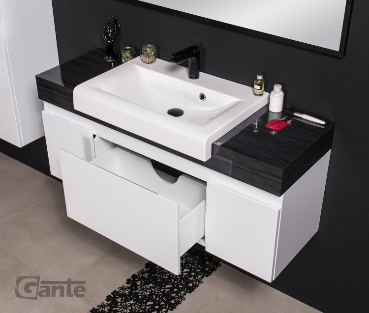 szafka łazienkowa 120 cm biały połysk jedna szuflada blat w dekorze ciemny szary antyracyt  nablatowa umywalka (2).jpg