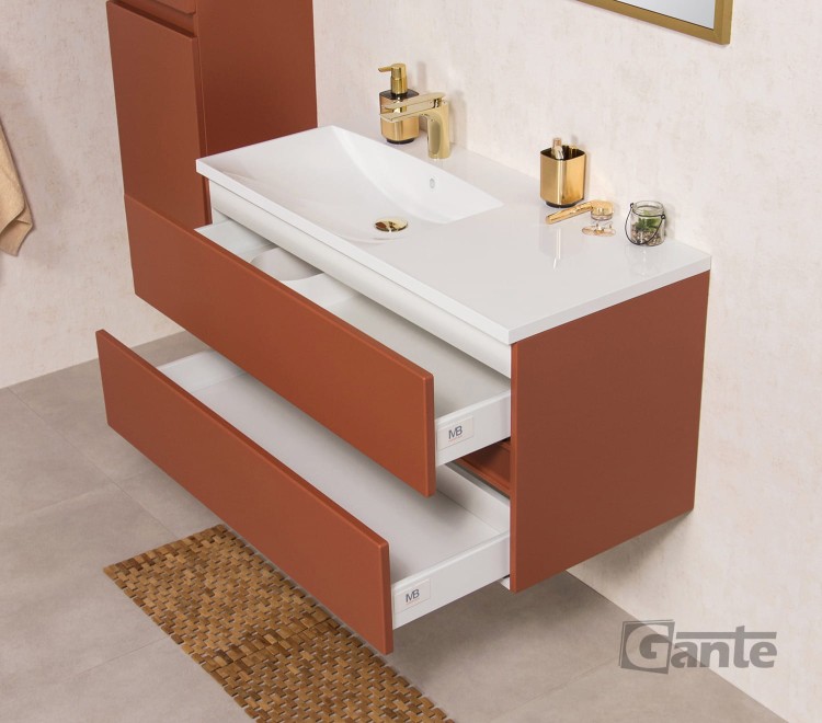 pomarańczowa szafka do łazienki 100 cm kolor ceglasty 2 szuflady umywalka z bocznym blatem (5).jpg