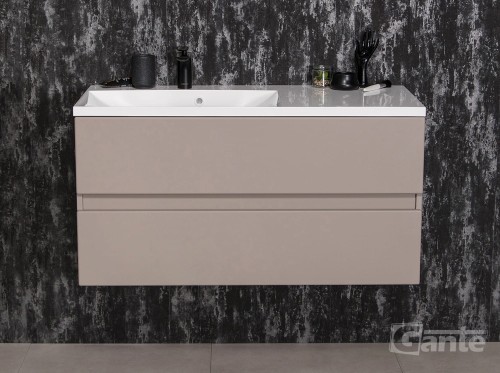 szafka do łazienki z szufladami fume mat 100 cm beżowy kaszmir 2 szuflady bez uchwytów kolekcja Esto umywalka z blatem odstawczym (3).jpg