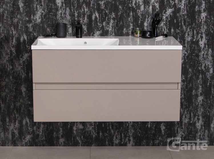 szafka do łazienki z szufladami fume mat 100 cm beżowy kaszmir 2 szuflady bez uchwytów kolekcja Esto umywalka z blatem odstawczym (3).jpg