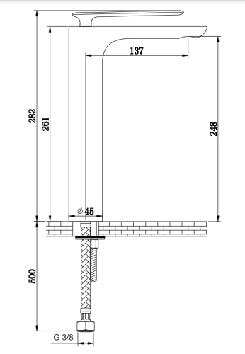 Złota wysoka bateria do montowania na blacie QB170EGD wymiary.png