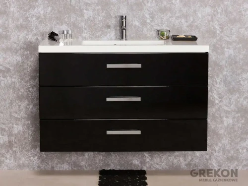 czarna szafka łazienkowa od Mantes wysoki połysk kolekcja Fokus 3 szuflady szerokośc 80 cm