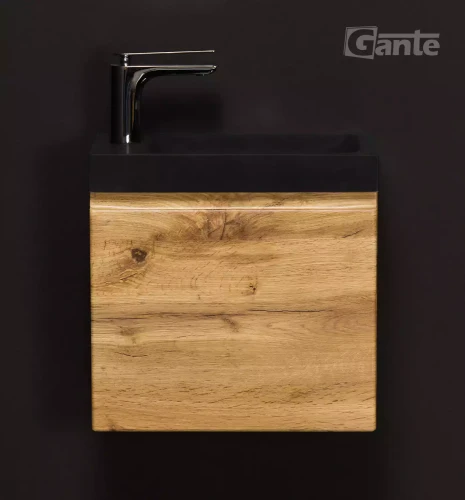 mała szafka do łazienki 40 cm z czarną matową umywalka dekor dąb naturany głębokośc 22 cm Cler