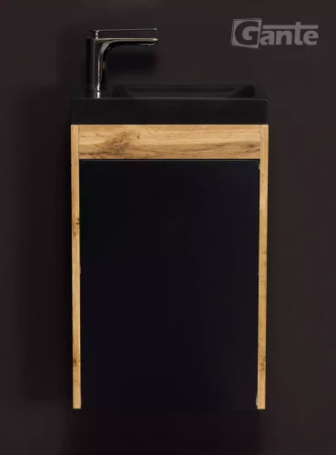 szafka z czarną matową umywalką o szerokości 40 cm i głebokości 22 cm dekor dąb kolekcja Cler