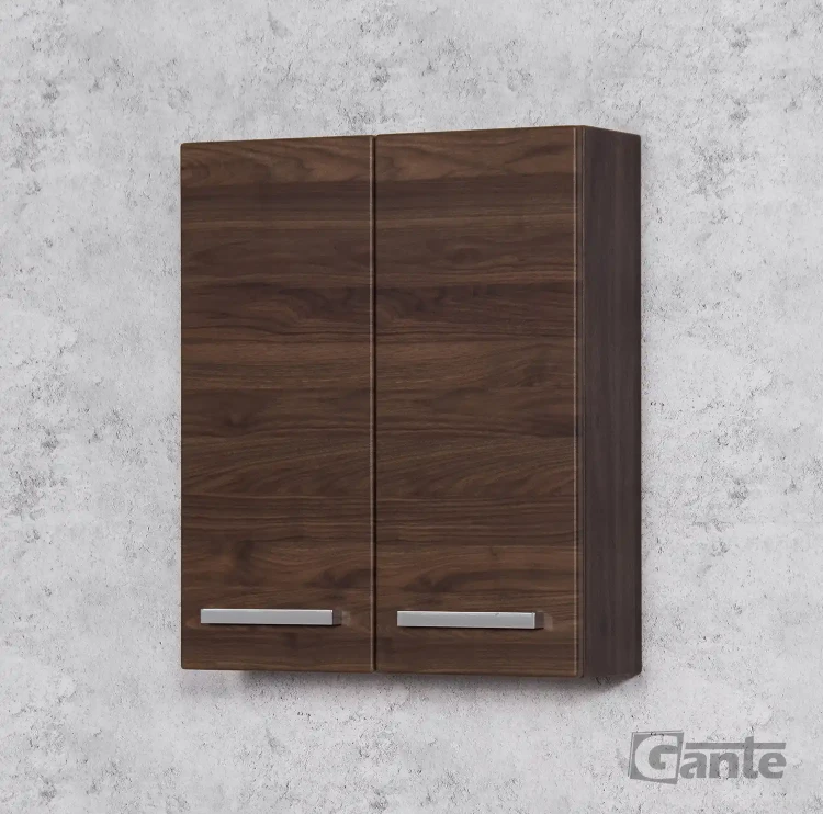 wisząca szafka do łazienki 2 drzwiowa w kolorze ciemnego drewna orzech kolekcja Fokus (1).webp