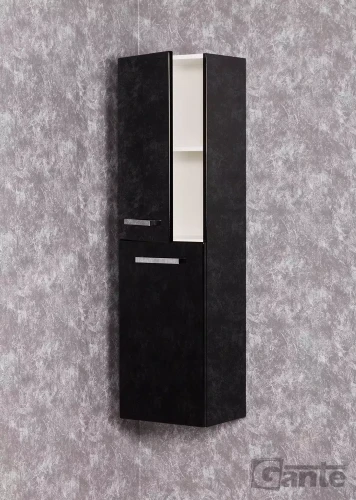 regał do łazienki wiszący z koszem na pranie Fokus czarny połysk