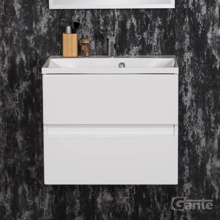 szafka łazienkowa z umywalką 2 szuflady biały połysk bez uchwytów kolekcja Esto (2).webp