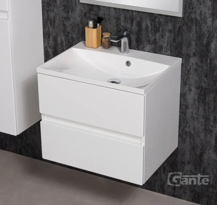 szafka łazienkowa z umywalką 2 szuflady biały połysk bez uchwytów kolekcja Esto (3).webp