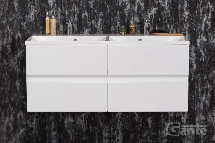 szafka łazienkowa z podwójną umywalką 4 szuflady 120 cm biały połysk bez uchwytów kolekcja Esto (2).webp