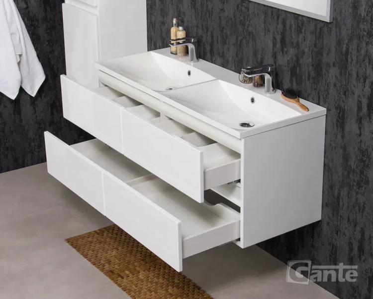 szafka łazienkowa z podwójną umywalką 4 szuflady 120 cm biały połysk bez uchwytów kolekcja Esto (4).webp